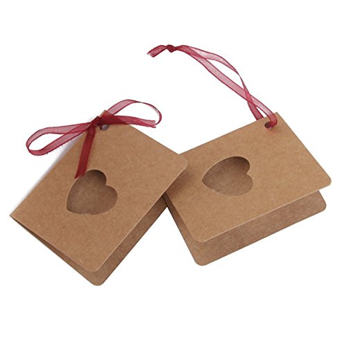 ULTNICE Etiqueta de la Tarjeta 50pcs Etiqueta de la caída del Papel de Kraft con la Forma del corazón Hueco de la Cuerda roja