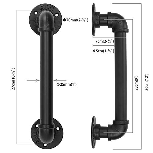 Un Juego de 2 Manijas de Puerta de Tubo Industrial, Barra de Toalla,Puerta de Granero, Manijas de Puerta Internas, Cocina, Baño, Negro Frotado Con Aceite, 30 cm de Largo (S(25D,27L), Negro)