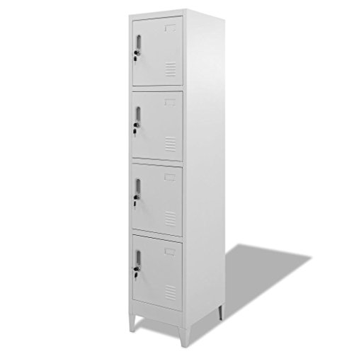 UnfadeMemory Armario Almacenaje Metalico de Vestuarios Deportivos o Vestuarios de Empresa,Armario Taquilla con Hueco para Tarjeta y Orificios de Ventilación,Acero,Gris (4 Compartimentos,38x45x180cm)