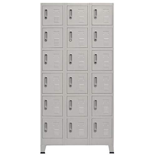 UnfadeMemory Armario Almacenaje Metalico de Vestuarios Deportivos,Vestuarios de Empresa,Oficina o Escuela,Armario Taquilla con 18 Compartimentos con Puertas,Metal,90x40x180cm Gris