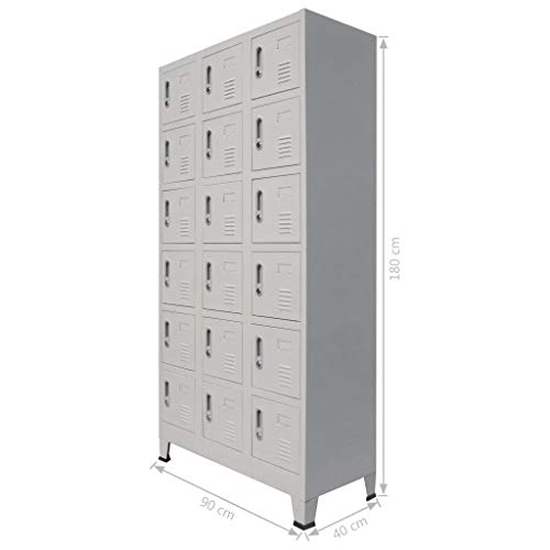 UnfadeMemory Armario Almacenaje Metalico de Vestuarios Deportivos,Vestuarios de Empresa,Oficina o Escuela,Armario Taquilla con 18 Compartimentos con Puertas,Metal,90x40x180cm Gris