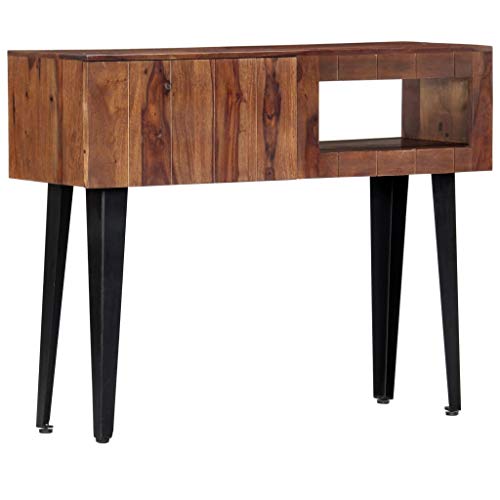 UnfadeMemory Mesa Consola Recibidor de Entrada,Mesa Alta Cocina,Tocador Madera,con 1 Cajón y 1 Estante,Estilo Industrial,Madera Maciza de Sheesham,90x30x75cm