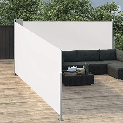UnfadeMemory Toldo Lateral Doble y Retráctil para Terraza Patio o Balcón Restaurantes,Protección de la Privacidad,Protección Solar (120x1000cm, Crema)