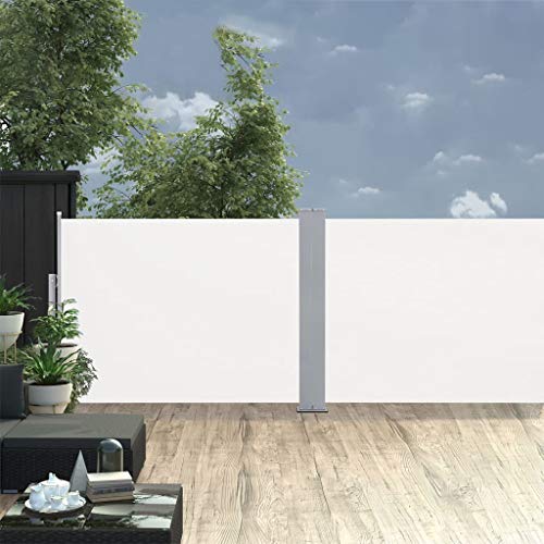 UnfadeMemory Toldo Lateral Doble y Retráctil para Terraza Patio o Balcón Restaurantes,Protección de la Privacidad,Protección Solar (120x1000cm, Crema)