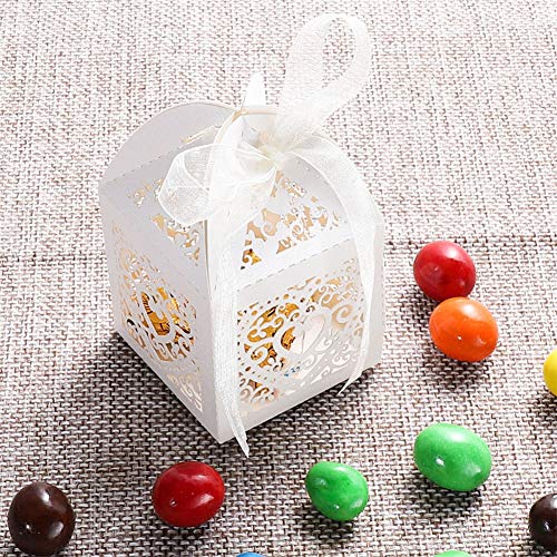 UNHO Caja de Dulces para Boda Blanca Cajas de Caramelos de Papel Cajas para Regalos de Invitados con Cintas para Fiestas Bodas Cumpleaños y Bautizos 25 Piezas