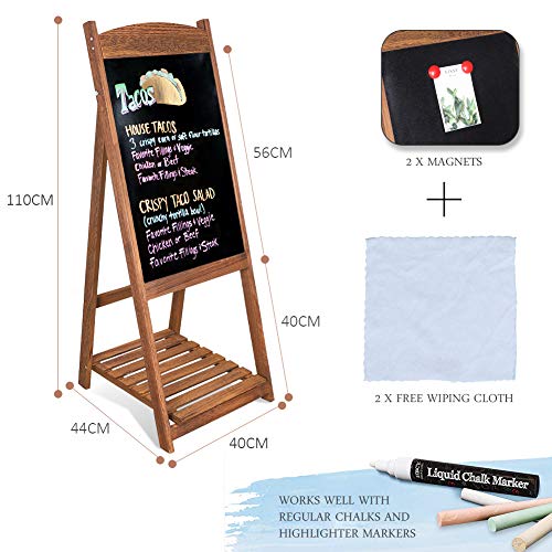 unho Pizarra de Pie de Madera Pizarra Vintage con Estante de Flores Escalera Decorativa con Pizarra para Cafetería Restaurante Librería Bar Hogar Color Marrón