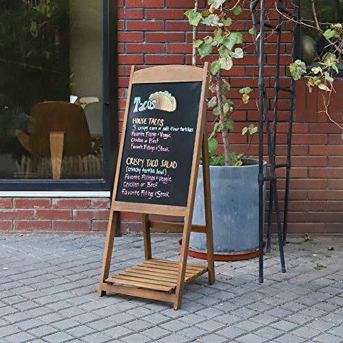 unho Pizarra de Pie de Madera Pizarra Vintage con Estante de Flores Escalera Decorativa con Pizarra para Cafetería Restaurante Librería Bar Hogar Color Marrón