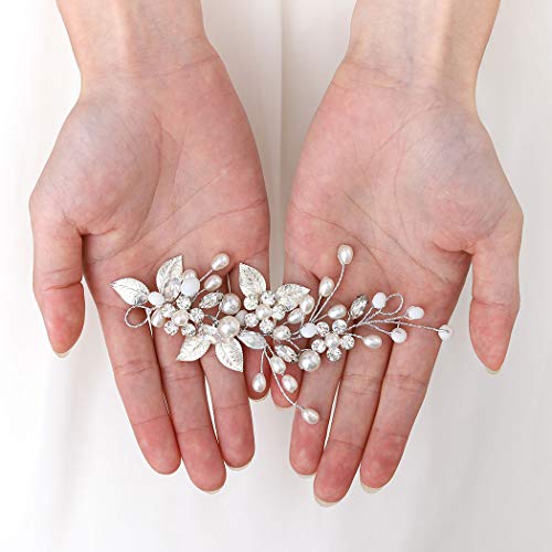 Unicra Silver Wedding Crystal Hair Vines Flor Hoja Tocados Accesorios para el cabello para la novia