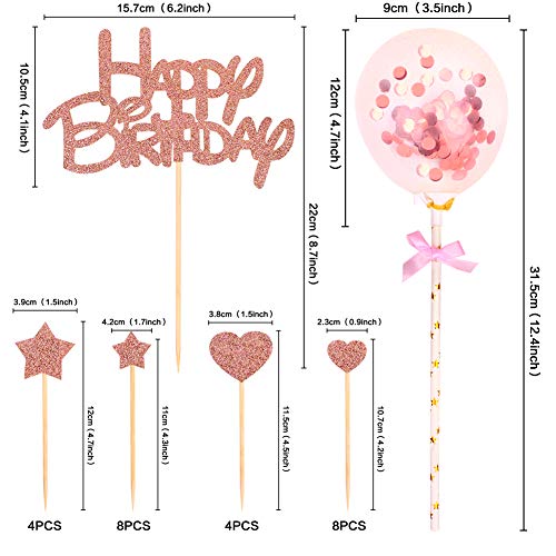 Unimall - Globo de confeti de 5 pulgadas para decorar tartas de cumpleaños, diseño de corazones y estrellas