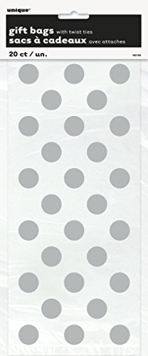 Unique Party-Paquete de 20 bolsas de regalo de celofán a lunares, color plata, (62180)