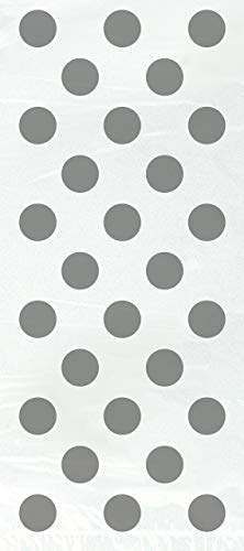 Unique Party-Paquete de 20 bolsas de regalo de celofán a lunares, color plata, (62180)