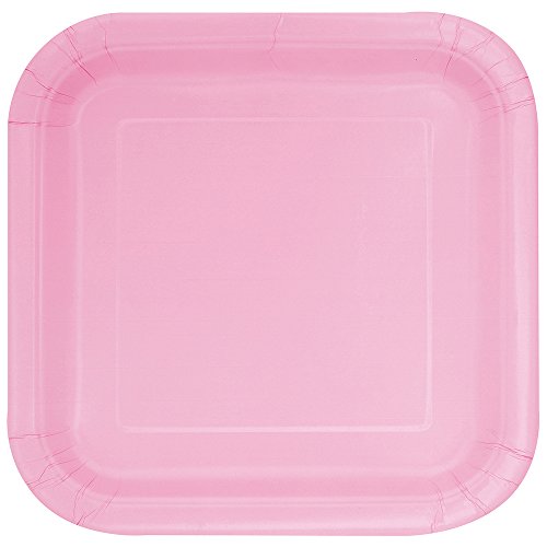 Unique Party - Platos Cuadrados de Papel - 23 cm - Rosa Claro - Paquete de 14 (30881)