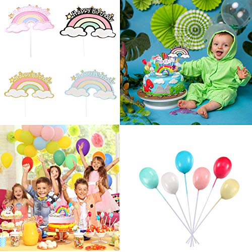 Unique'store 10 Piezas Rainbow Cake Toppers,Arco Iris Decoración de Pasteles,Globos Cupcake Topper Set,Adorno de Pastel de Bebe para cumpleaños Decoración de la Torta del Banquete de Boda