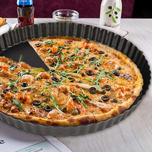 upain 3 Piezas Quiche Tart Pan Antiadherentes 20cm 24cm 28cm Moldes para Quiche Tarta de Clasico con Fondo Extraíble Envase para Hornear Pastel Pizza Tartas de Queso Huevo Chocolate Tarta de Frutas
