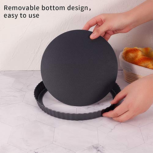 upain 3 Piezas Quiche Tart Pan Antiadherentes 20cm 24cm 28cm Moldes para Quiche Tarta de Clasico con Fondo Extraíble Envase para Hornear Pastel Pizza Tartas de Queso Huevo Chocolate Tarta de Frutas