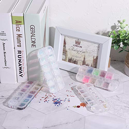 upain 4 Cajas Lentejuelas de Uñas 3D Holográfica Glitter Uñas Purpurina de Uñas Decoración de Manicura de Purpurinas Brillantina Mariposa Flores Secas Estrella Lunar Nail Art Foil Glitter 48 Diseños