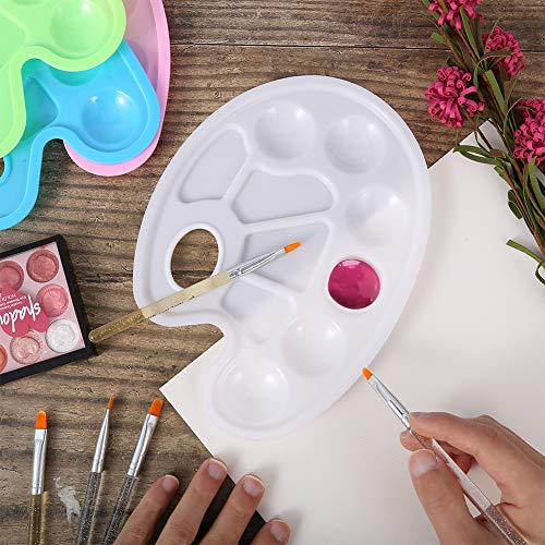 upain 4 Piezas Paleta de Pintura de Plástico Bandeja de Pinturas con Orificio para el Pulgar para Pintura Acrílica Acuarela Pintura al óleo Blanco Rosa Verde Azul