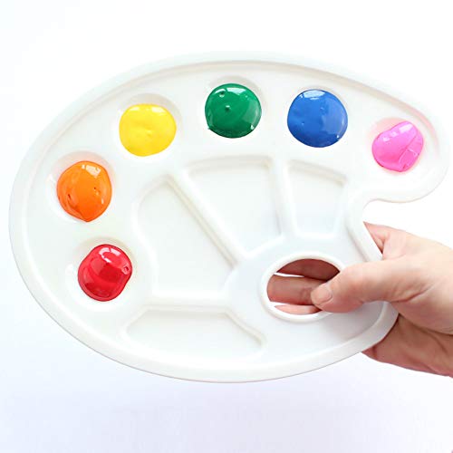 upain 4 Piezas Paleta de Pintura de Plástico Bandeja de Pinturas con Orificio para el Pulgar para Pintura Acrílica Acuarela Pintura al óleo Blanco Rosa Verde Azul