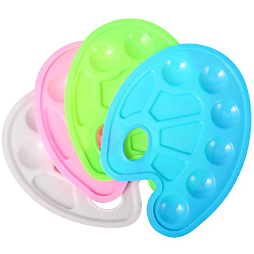 upain 4 Piezas Paleta de Pintura de Plástico Bandeja de Pinturas con Orificio para el Pulgar para Pintura Acrílica Acuarela Pintura al óleo Blanco Rosa Verde Azul