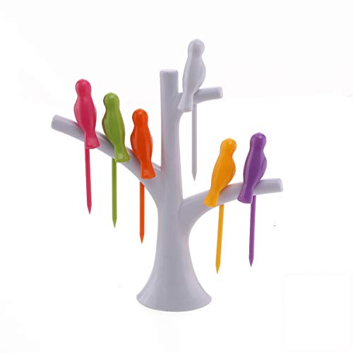 UPKOCH UPKOCH Palitos de fruta en forma de pájaro de plástico con base de árbol Sandwich Aperitivo Palitos de cóctel para artículos de fiesta (Blanco)