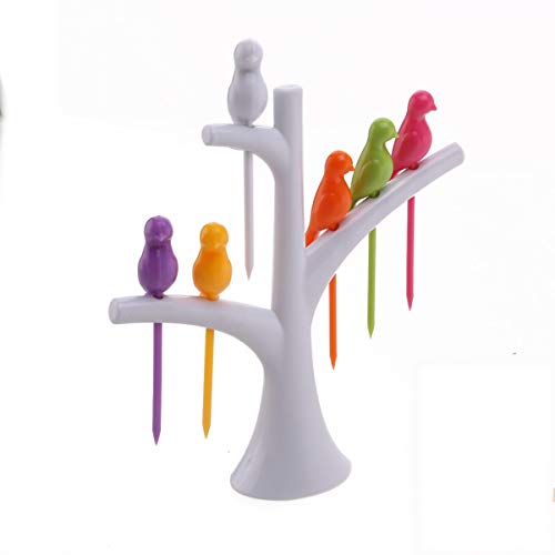 UPKOCH UPKOCH Palitos de fruta en forma de pájaro de plástico con base de árbol Sandwich Aperitivo Palitos de cóctel para artículos de fiesta (Blanco)