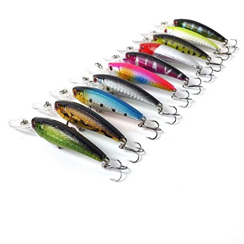 Upper Lote de 10 Piezas señuelos de Pesca cebos/Aparejos Crank cebos Ganchos Minnow cebos