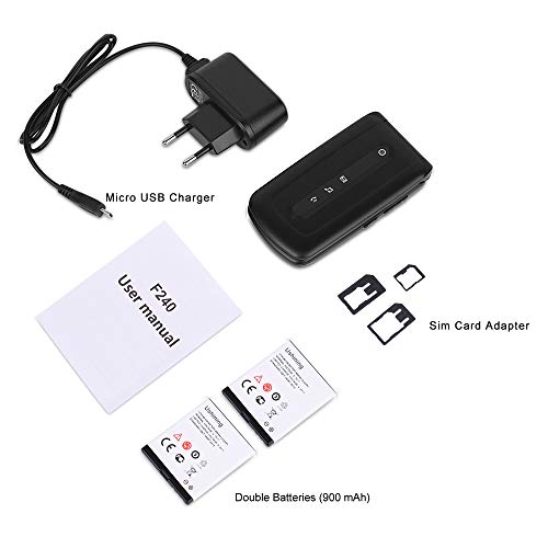 Ushining Teléfono Móvil Libre, Teléfono Móvil para Mayores Teclas Grandes con Tapa Pantalla de 2,4 Pulgadas (Emergencia Botón SOS, Dual SIM, Cámara, Bluetooth, Reproductor MP3) - Negro