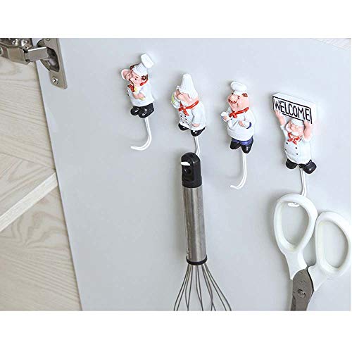 Utilidad Cocina Chef Cocina Ganchos Figuras Ganchos de Pared Decorativos, Decorar sin Herramientas, para Interiores, Paquete de 4