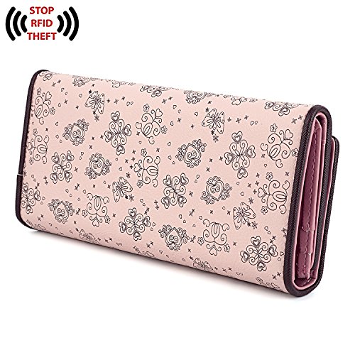 UTO Cartera RFID de Mujer Monedero Largo Moda Diseño Lazo Patrón Lindo Plegable con Bolsillo para Monedas Rosa