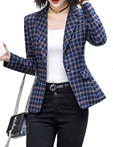 Utopp Chaqueta de manga larga para mujer, chaqueta de punto de un botón, para oficina o negocios Azul azul XXL