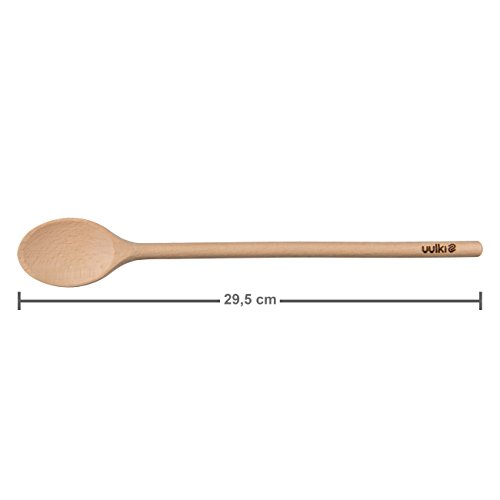 Uulki® 6 piezas Utensilios de Cocina Madera de Haya: 3 Cucaharas de Cucina y 3 Espumadera Espátula Paletas Spatole con Ranuras