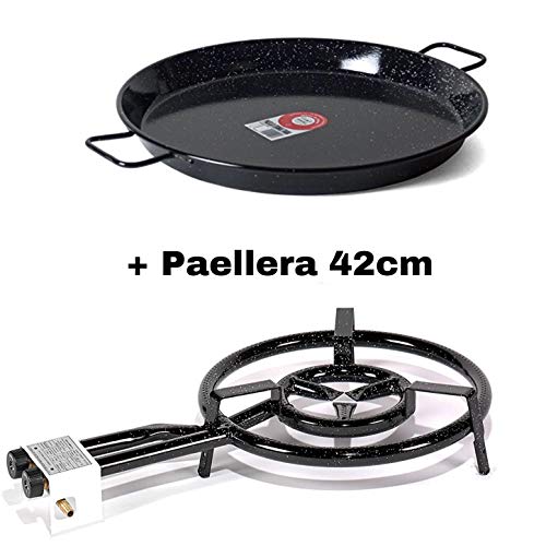 VAELLO Campos Paellera esmaltada 42cm + Q400- Quemadora a Gas 400mm Con Garantia