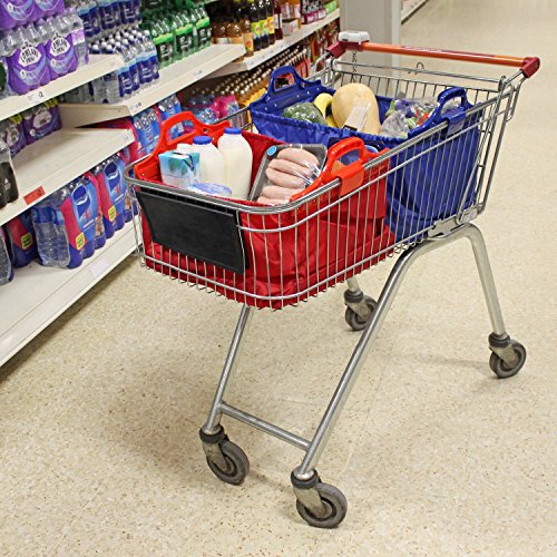 VAIIGO Bolsas de la compra reutilizables, Bolsa para carro de compras, bolsa de compras Apto para todos los carritos de compras actuales (paquete de 2) Rojo/Azul