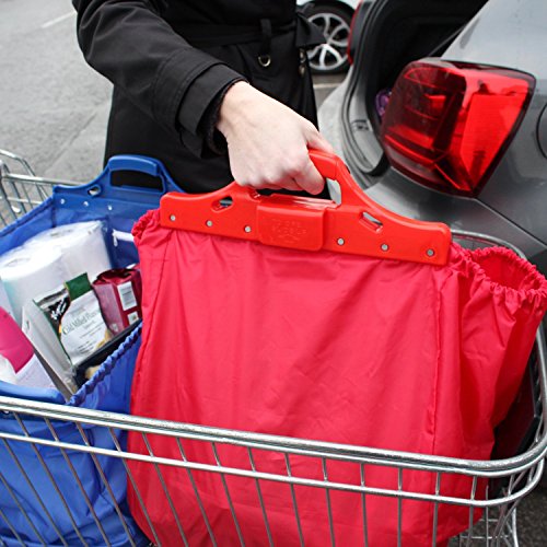 VAIIGO Bolsas de la compra reutilizables, Bolsa para carro de compras, bolsa de compras Apto para todos los carritos de compras actuales (paquete de 2) Rojo/Azul