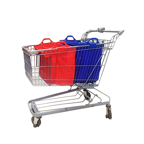 VAIIGO Bolsas de la compra reutilizables, Bolsa para carro de compras, bolsa de compras Apto para todos los carritos de compras actuales (paquete de 2) Rojo/Azul