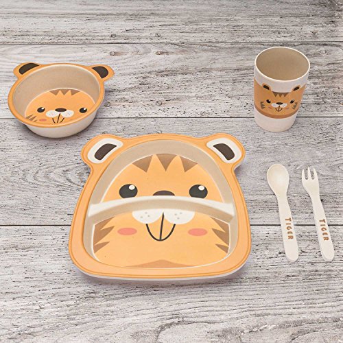 Vajilla infantil de 5 piezas de All Kids United, fabricada en bambú y con 9 diseños disponibles