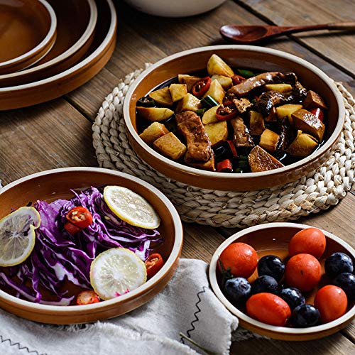 vajilla，Lindos regalos navideños de cerámica，Cazuela de cerámica, cazuela de barro, cazuela redonda de cerámica-Marrón_Plato de verduras al vapor de 10 pulgadas，Frutero seco，Cubiertos para viajar