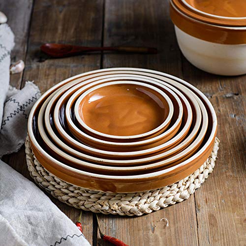 vajilla，Lindos regalos navideños de cerámica，Cazuela de cerámica, cazuela de barro, cazuela redonda de cerámica-Marrón_Plato de verduras al vapor de 10 pulgadas，Frutero seco，Cubiertos para viajar