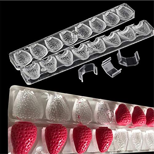 Vak Fresa Forma Cocina Fuente de Horno Bandeja Hornear Chocolate Moldes, 3D Policarbonato Horno, Plástico Plato Pastelería Herramientas para Caramelos Postre Jelly Galleta Hielo Tarta - 14.5x28x2.5cm
