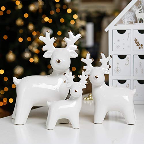 Valery Madelyn 3Pcs Adornos de Reno de Navidad de Cerámico, Decoraciones de Navidad de Estatuilla de Reno, Estatuas de Centro y Mesa