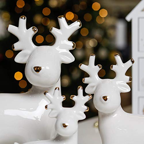 Valery Madelyn 3Pcs Adornos de Reno de Navidad de Cerámico, Decoraciones de Navidad de Estatuilla de Reno, Estatuas de Centro y Mesa