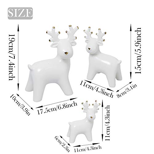 Valery Madelyn 3Pcs Adornos de Reno de Navidad de Cerámico, Decoraciones de Navidad de Estatuilla de Reno, Estatuas de Centro y Mesa