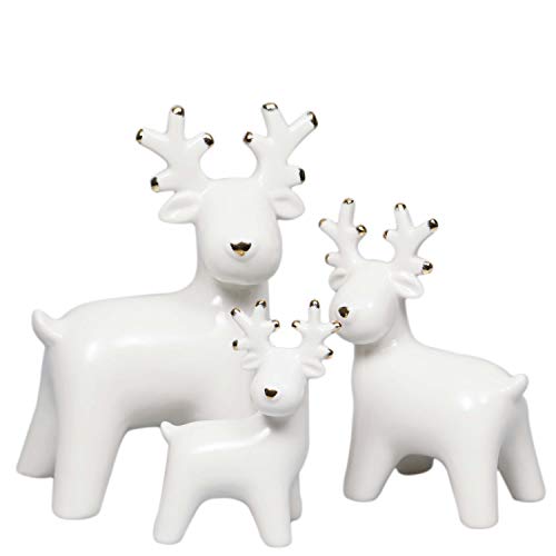 Valery Madelyn 3Pcs Adornos de Reno de Navidad de Cerámico, Decoraciones de Navidad de Estatuilla de Reno, Estatuas de Centro y Mesa