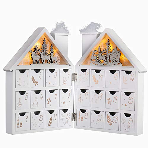 Valery Madelyn LED Calendario de Adviento de Navidad de Madera para Iluminar, 44cm Cuenta Atrás para Navidad Decoración de Casa de 24 días, Adornos