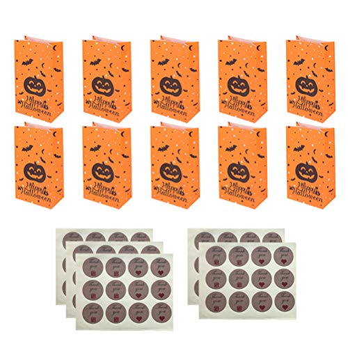 VALICLUD 50 Bolsas de Papel Kraft para Dulces de Halloween con 5 Hojas de palitos de Agradecimiento
