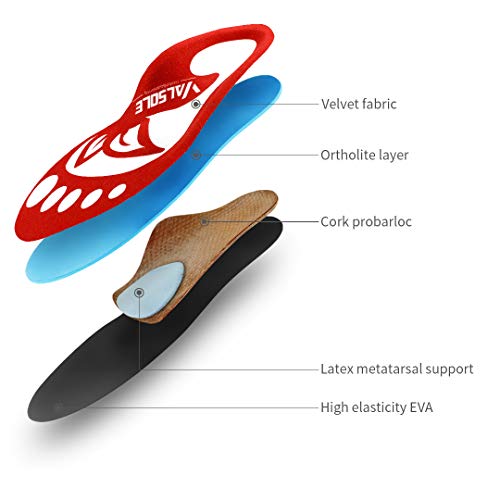 Valsole Plantillas Ortopédicas soportes de arco y talones la absorción de choque- para el dolor de talón, pie plano, Fascitis Plantar, dolor de rodilla y espalda (41-42 EU (270mm), red-v7a)