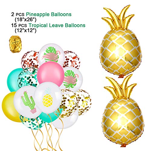vamei 77 Piezas Aloha Hawaiano Decoración de Fiesta Verano Tropical Fiesta Aloha Banner Tropical Palm Leaves Piña Globo Cake Topper Pajas de Beber Látex Luau Fiesta Hawaiana Decoracion