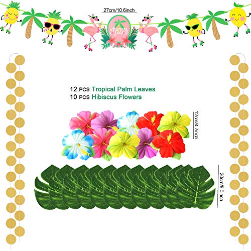 vamei 77 Piezas Aloha Hawaiano Decoración de Fiesta Verano Tropical Fiesta Aloha Banner Tropical Palm Leaves Piña Globo Cake Topper Pajas de Beber Látex Luau Fiesta Hawaiana Decoracion