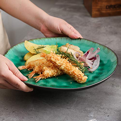 vancasso Serie Coco, Juego de Platos de Cena 4 Piezas Vajillas Esmaltadas Irregular Platos Llanos Verde Agua