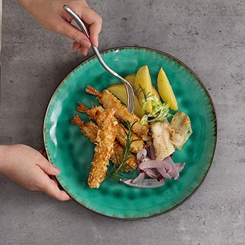 vancasso Serie Coco, Juego de Platos de Cena 4 Piezas Vajillas Esmaltadas Irregular Platos Llanos Verde Agua